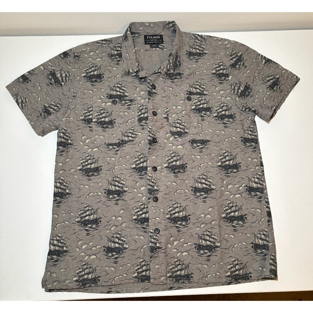 Filson Men's Ship Pattern Button Down Shirt | Gray | Large